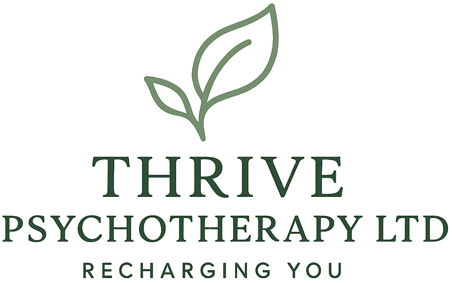 Thrive Psychotherapy Ltd logo with leaf symbol